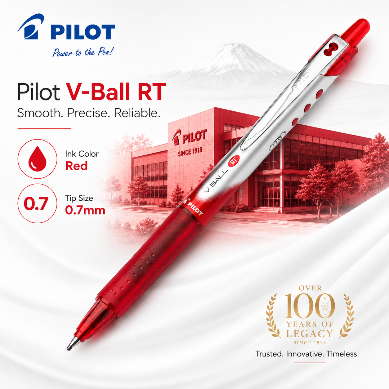 Pilot V-Ball RT 0.7mm Rollerball Pen – Red