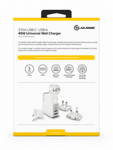 ALOGIC 3-Port USB-C & USB-A 45W Travel Charger with Multi-Country Plugs & Power Delivery
