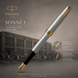 Parker Sonnet Fountain Pen – Stainless Steel with Gold Trim (Medium Nib)