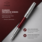 Parker Sonnet Premium Metal Red CT Gold nib 18k Fountain Pen - Metal & Red Satin Finish with Chrome Trim