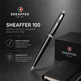 Sheaffer 100 Ballpoint Pen — Glossy Black Lacquer | Medium & Fine Tip