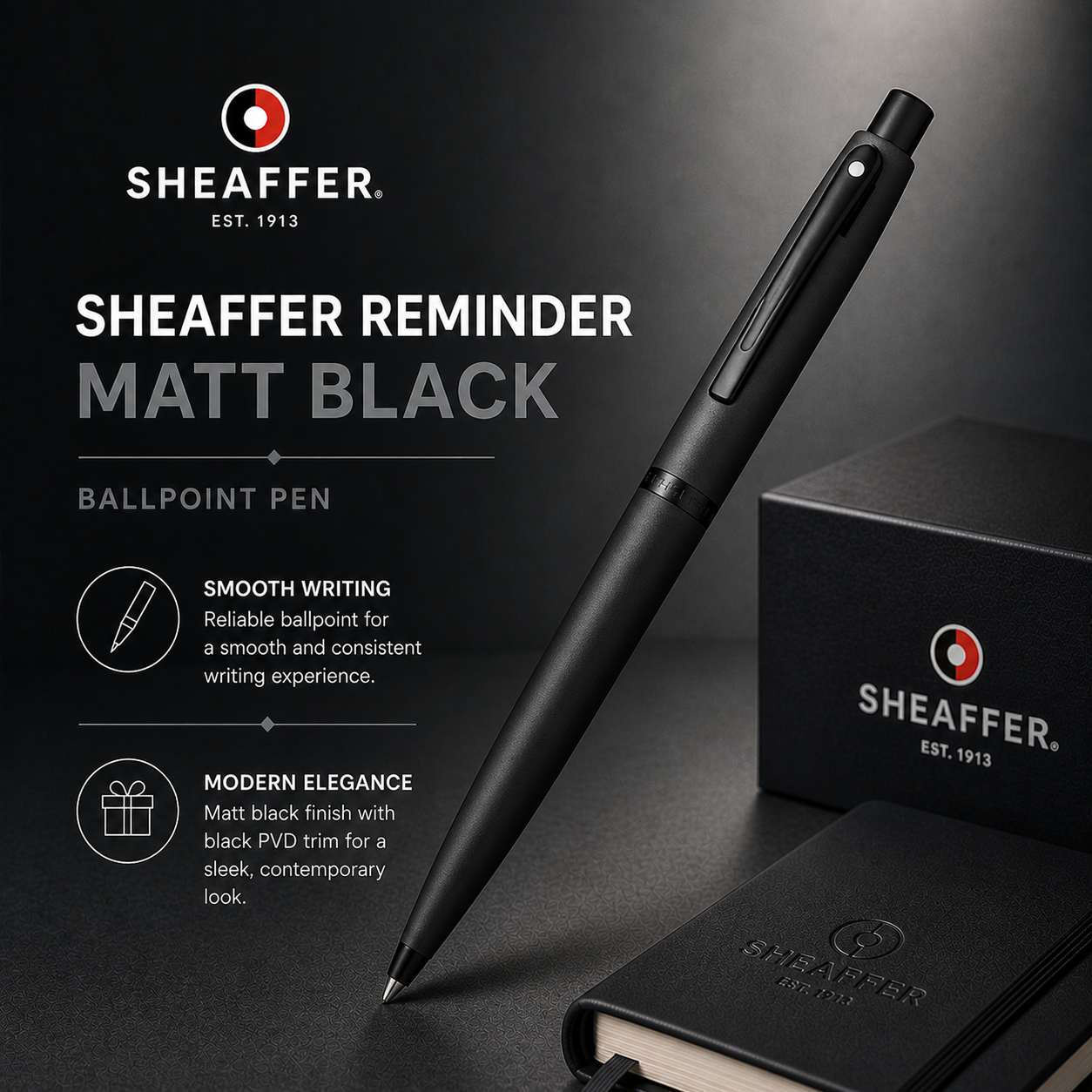 Sheaffer Reminder 9017 Ballpoint Pen — Matte Black | Black PVD Trim