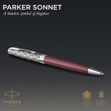 Parker Sonnet Premium Ballpoint Pen – Metal & Red Satin Finish with Chrome Trim