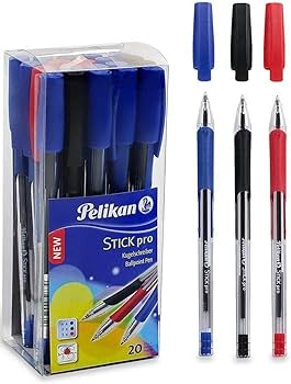 Pelikan Stick Pro Ballpoint Pen — Red, Black & Blue | Single & Box of 20