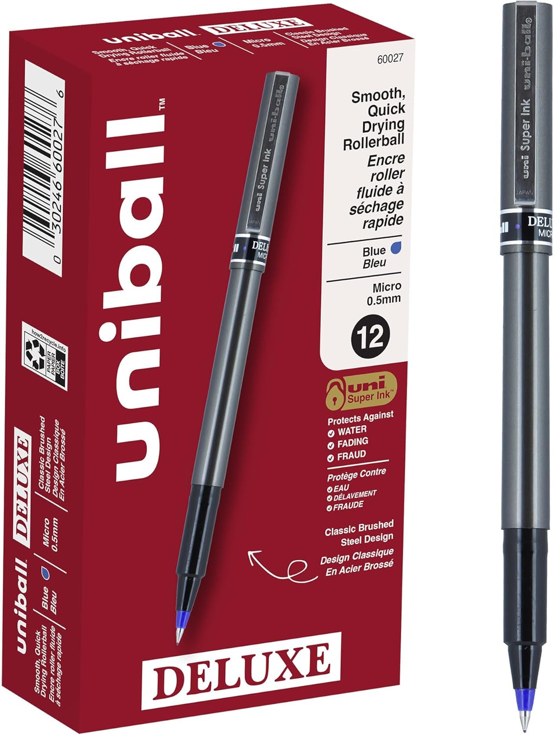 Uni-Ball Deluxe UB-155 Rollerball Pen 0.5mm – Blue, Black & Red | Pack of 3 & 6