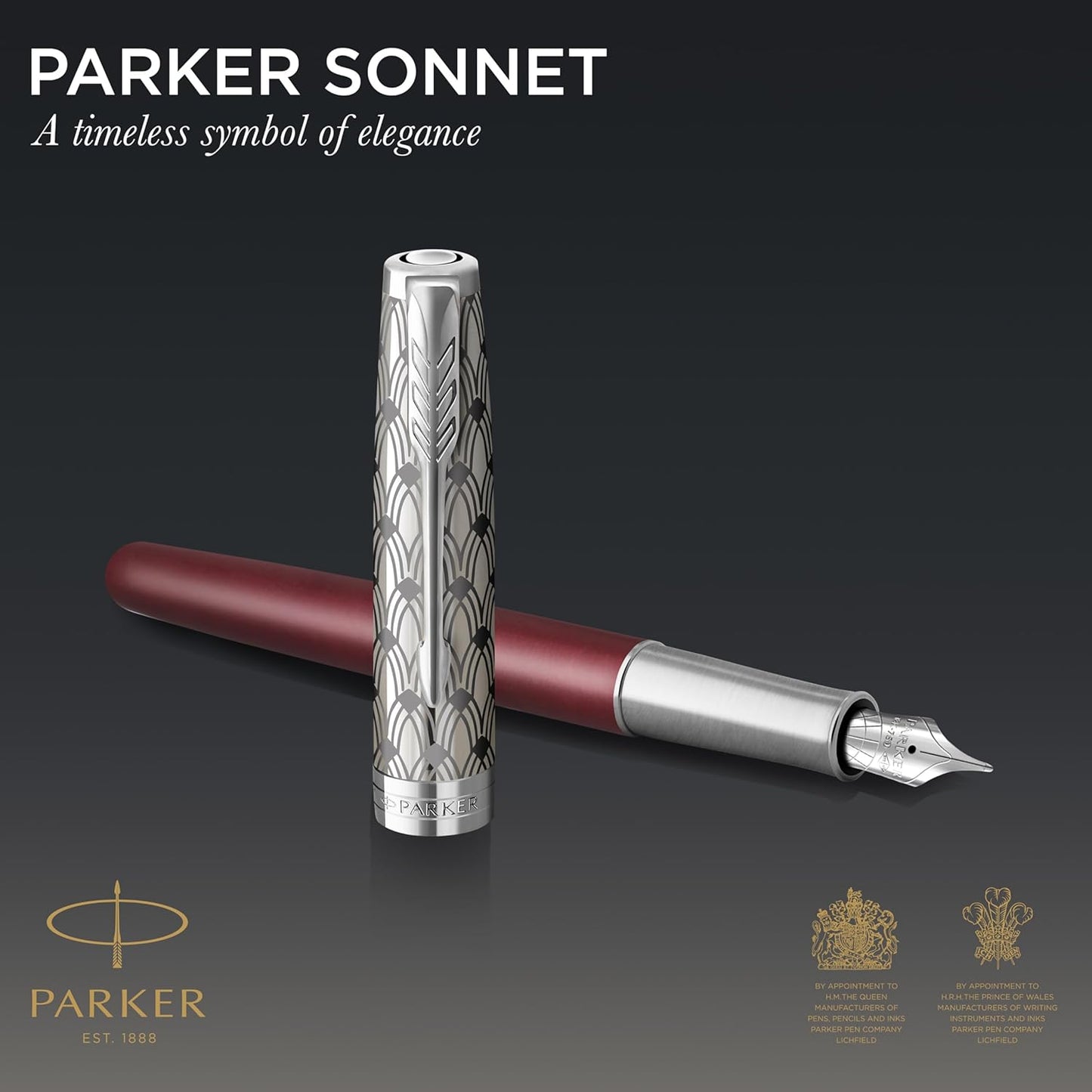 Parker Sonnet Premium Metal Red CT Gold nib 18k Fountain Pen - Metal & Red Satin Finish with Chrome Trim