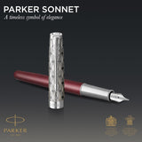 Parker Sonnet Premium Metal Red CT Gold nib 18k Fountain Pen - Metal & Red Satin Finish with Chrome Trim