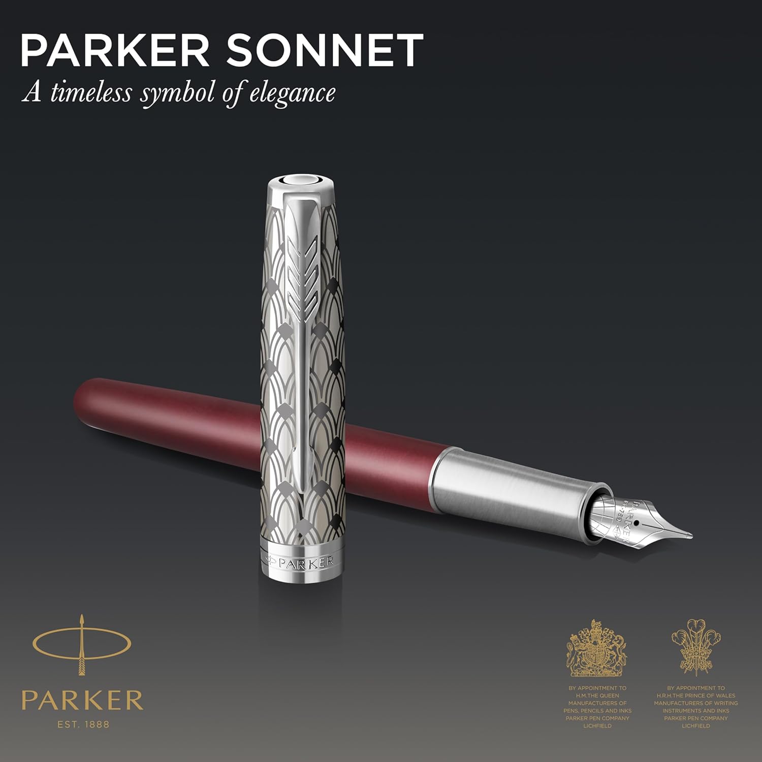 Parker Sonnet Premium Metal Red CT Gold nib 18k Fountain Pen - Metal & Red Satin Finish with Chrome Trim