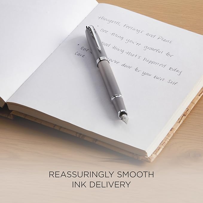 Parker IM Fountain Pen Grey Chrome – Fine Nib, Blue Ink