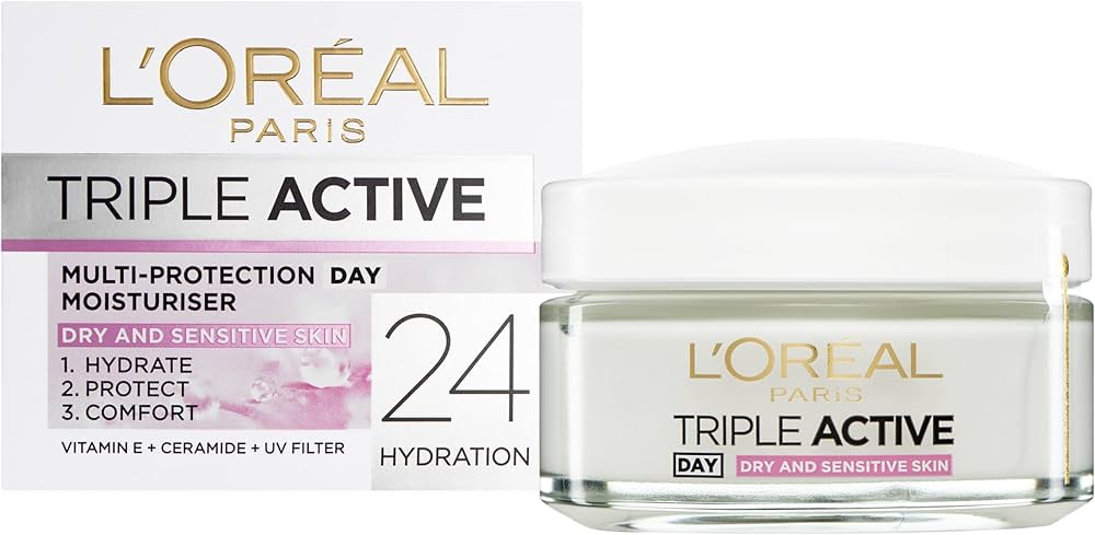 L'Oreal Paris Triple Active 24H Multi-Protection Moisturizer Day Cream, Vitamin E, Ceramide, UV Filter, For Combination Skin, 50ml