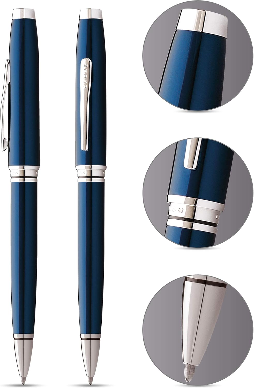 Cross Coventry Ballpoint Pen – Blue Lacquer with Polished Chrome (Blue Ink)