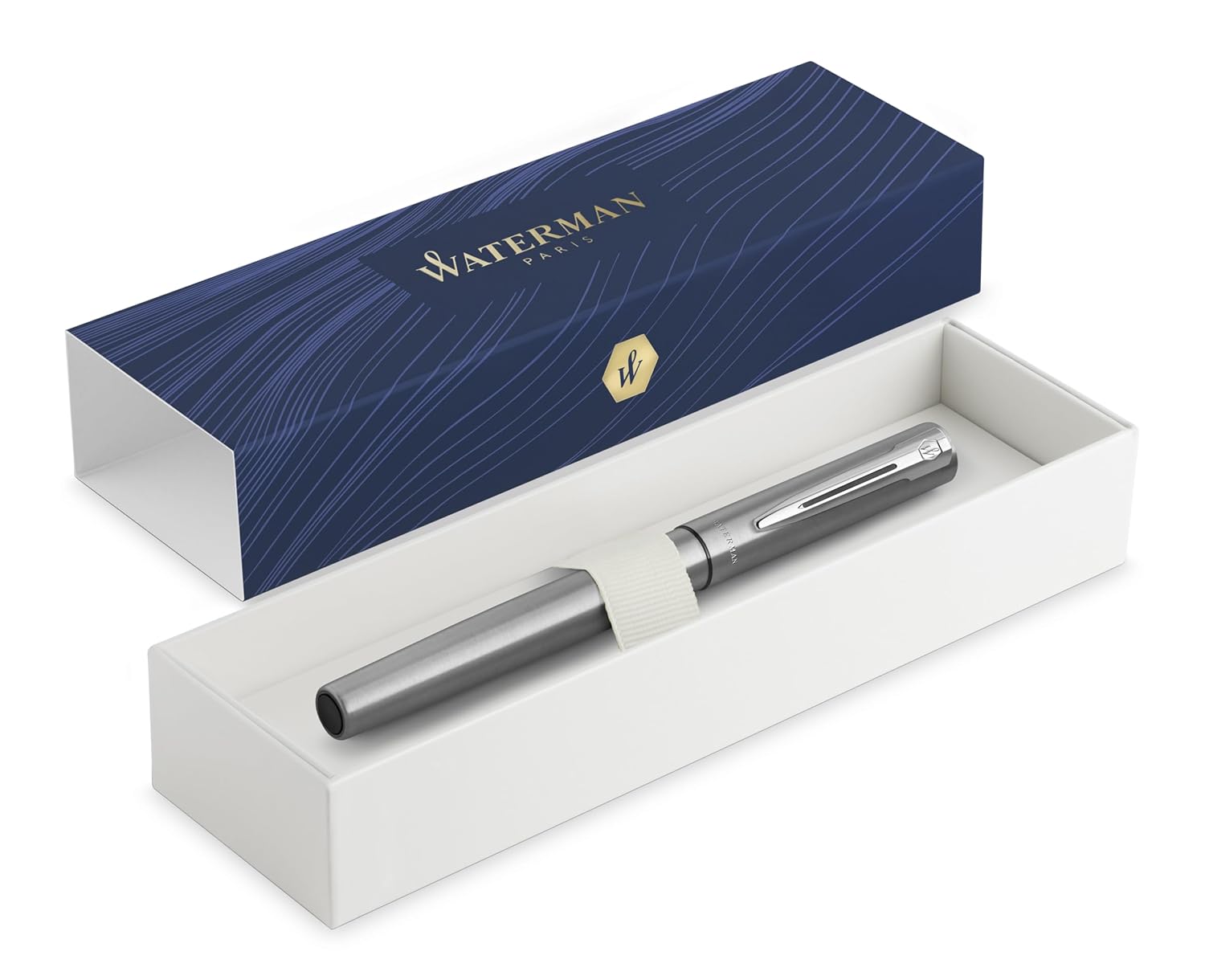 Waterman Graduate Chrome Fountain Pen – Fine Nib, Blue Ink