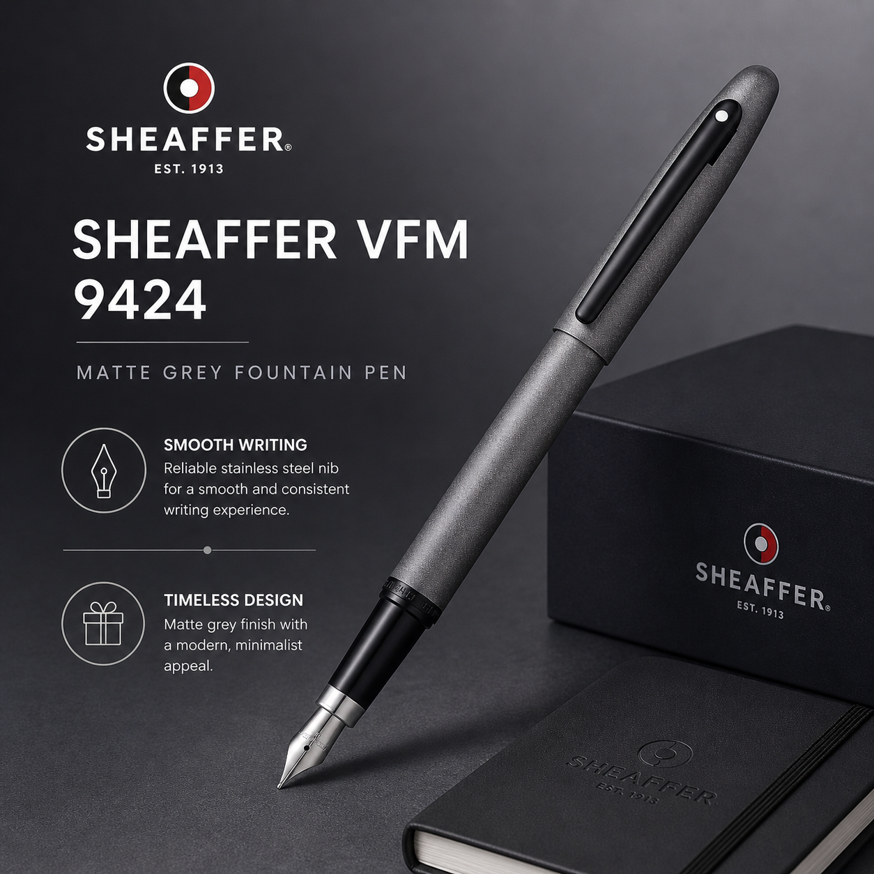 Sheaffer VFM 9424 Fountain Pen — Matte Grey | Medium Nib