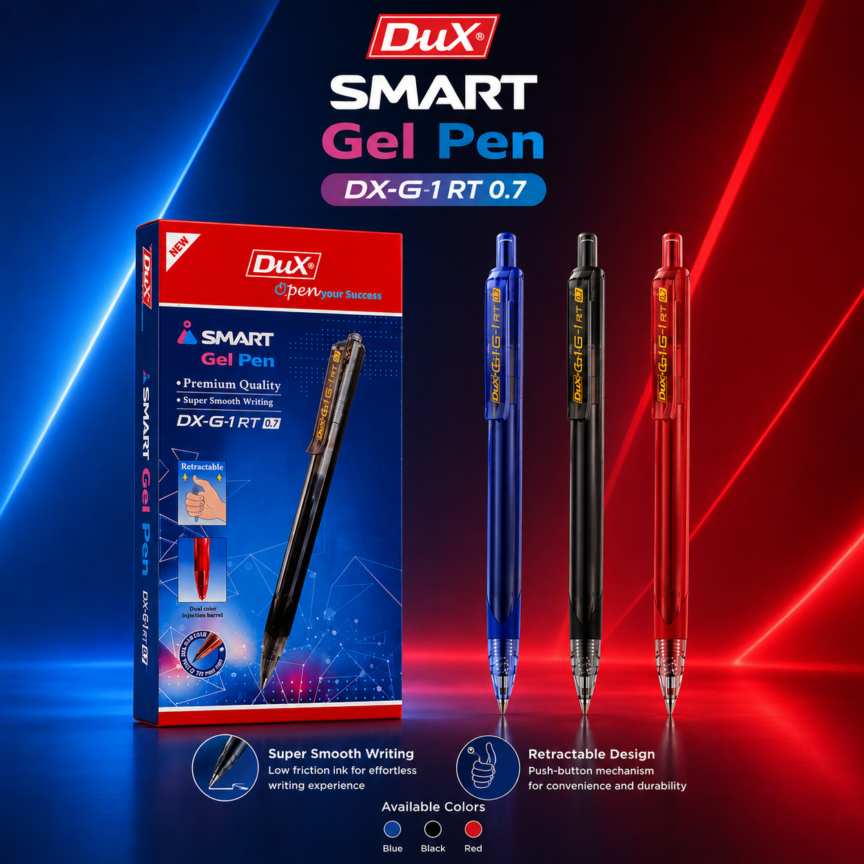 Dux Smart Cool Gel Pen DX-G-1 RT — Retractable (Box of 6/12)