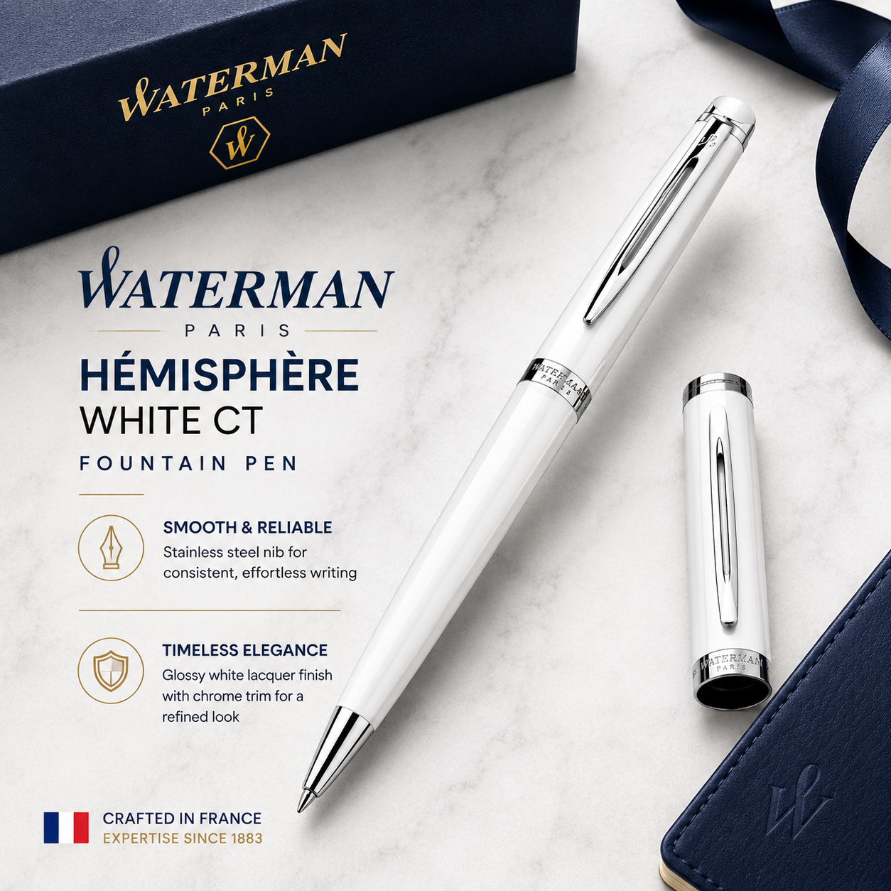 Waterman Hémisphère Ballpoint Pen – Metal & White CT