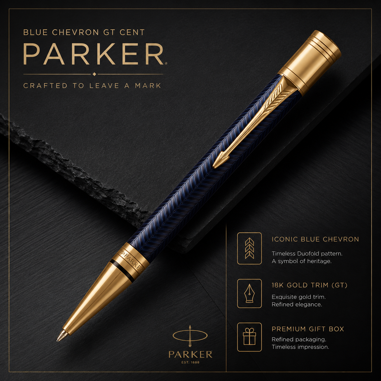 Parker Duofold Prestige Ball Pen – Blue Chevron GT | Luxury Ballpoint