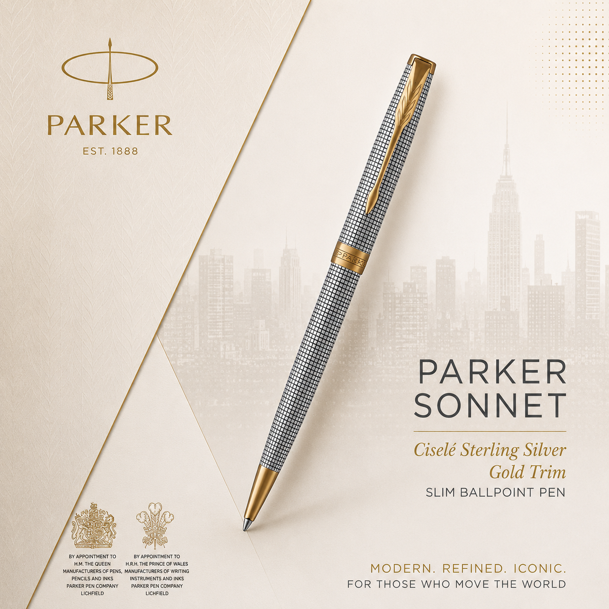 Parker Sonnet Ciselé Sterling Silver GT Slim Ballpoint Pen