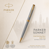 Parker Sonnet Ciselé Sterling Silver GT Slim Ballpoint Pen