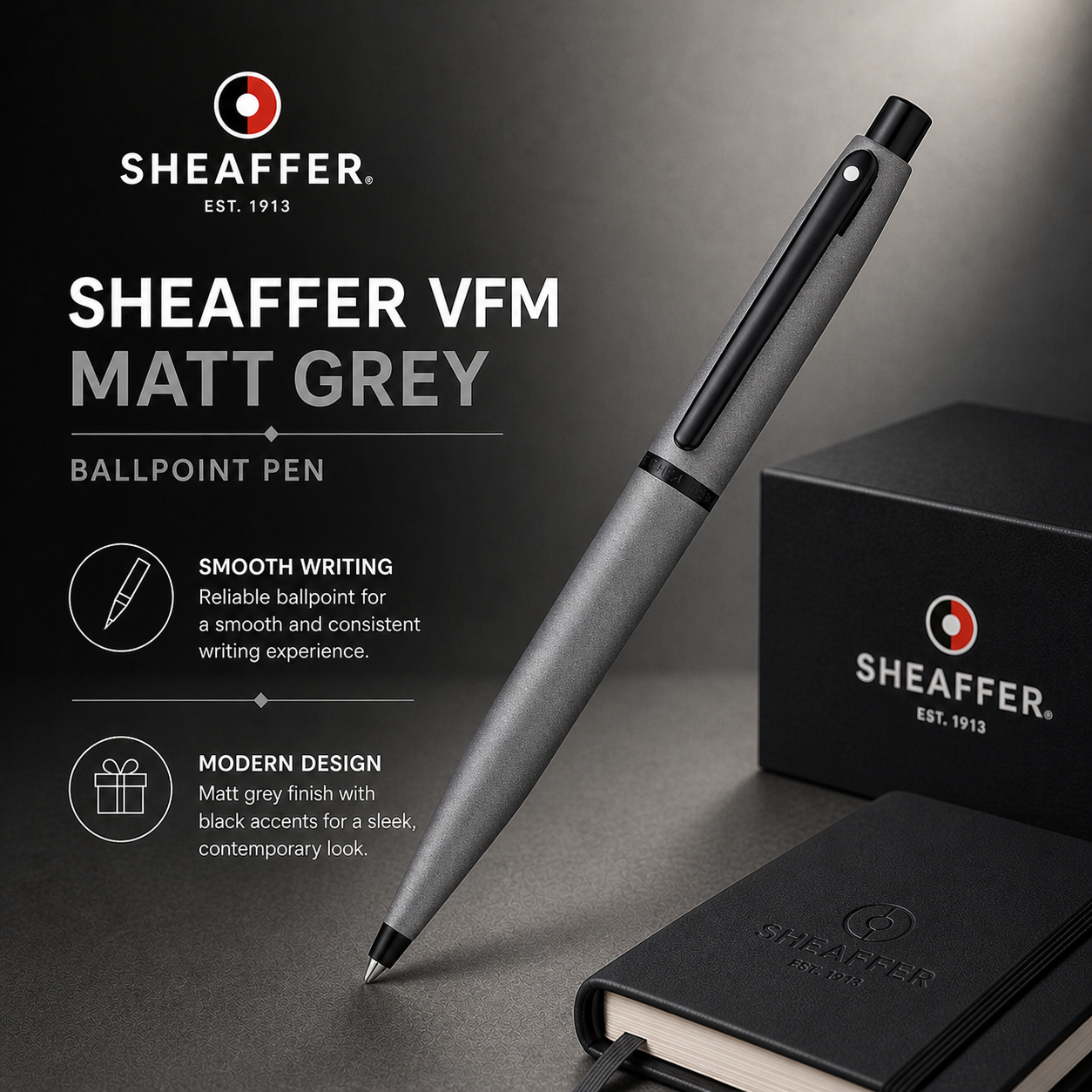 Sheaffer VFM 9424 Ballpoint Pen — Matte Grey | Black PVD Trim