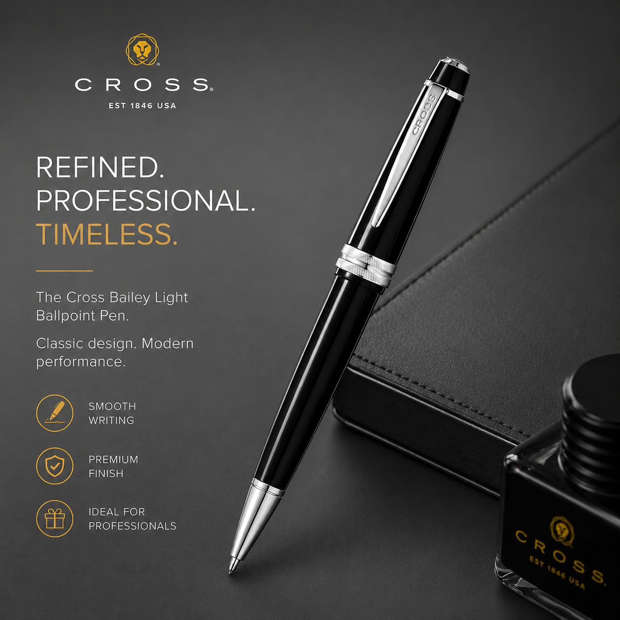 Cross Bailey Light Ballpoint Pen – Black Resin & Chrome