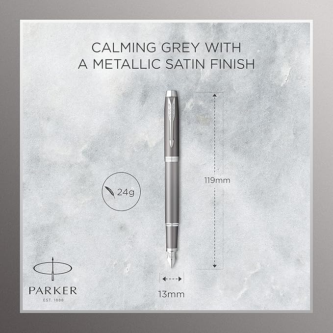 Parker IM Fountain Pen Grey Chrome – Fine Nib, Blue Ink