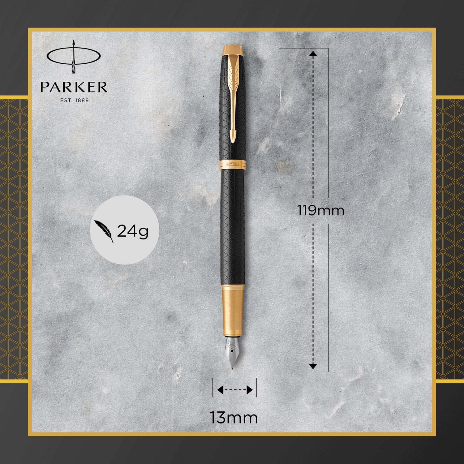 Parker IM Premium Fountain Pen – Matte Black Diamond Pattern Gold Trim Fine Nib