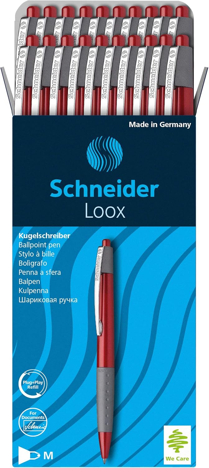 Schneider Loox Ballpoint Pen – Red Ink, Medium Nib, Retractable