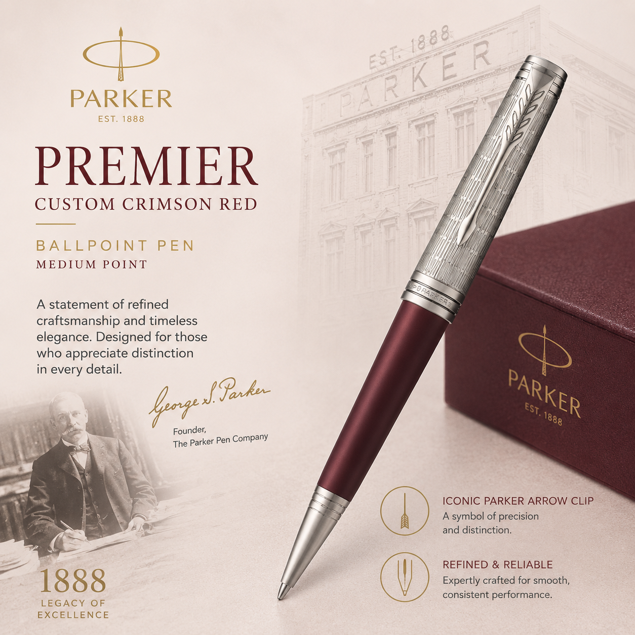 Parker IM Custom Ballpoint Pen – Crimson Red (Medium Point)