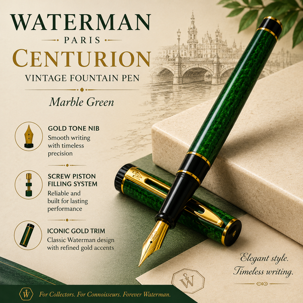 Waterman Centurion fountain pen, marble green, fine nib
