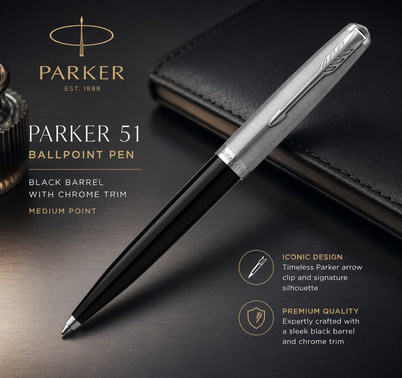 Parker 51 Chrome Trim Black Ballpoint Pen