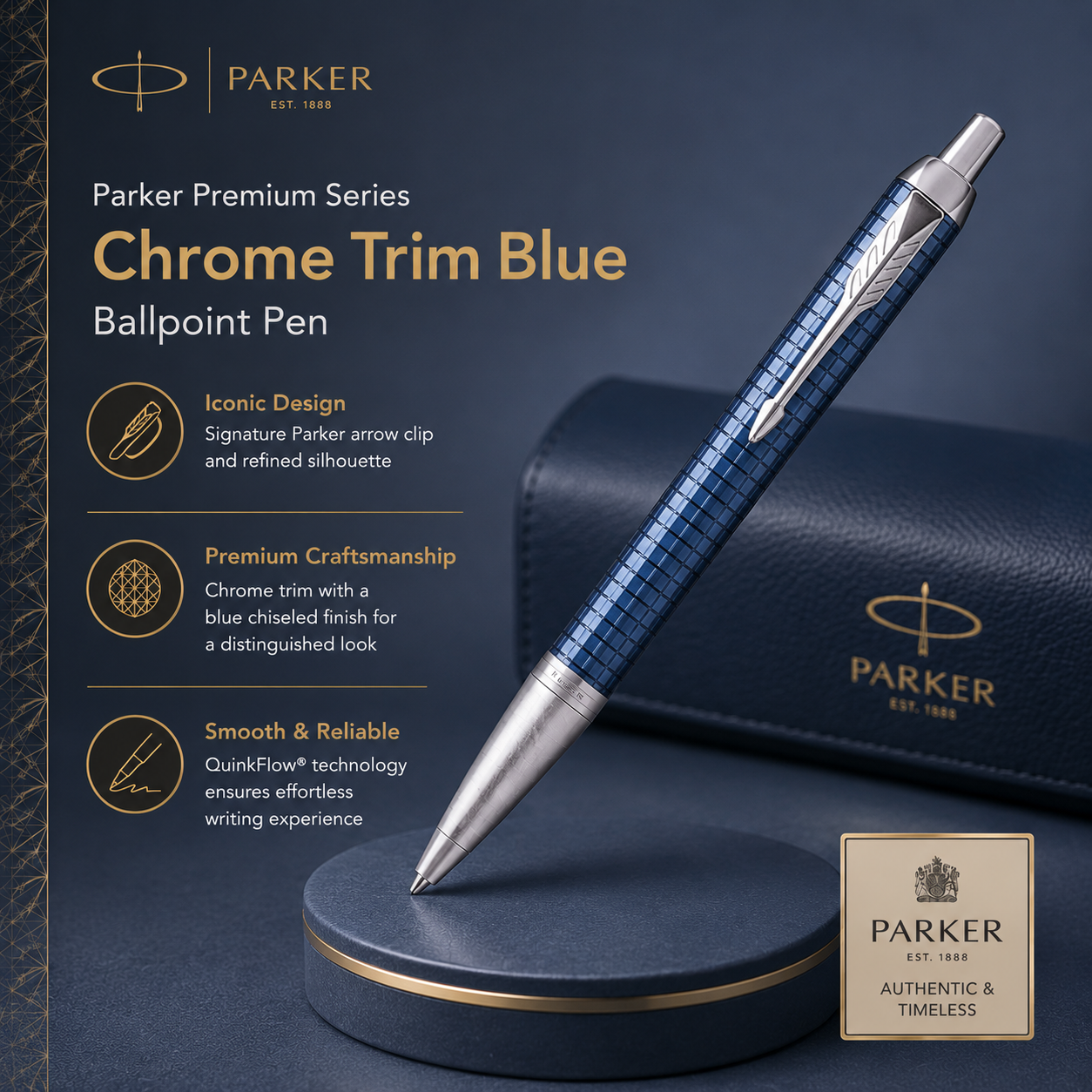 Parker Premium Series Ballpoint Pen – Blue CT (Chrome Trim)