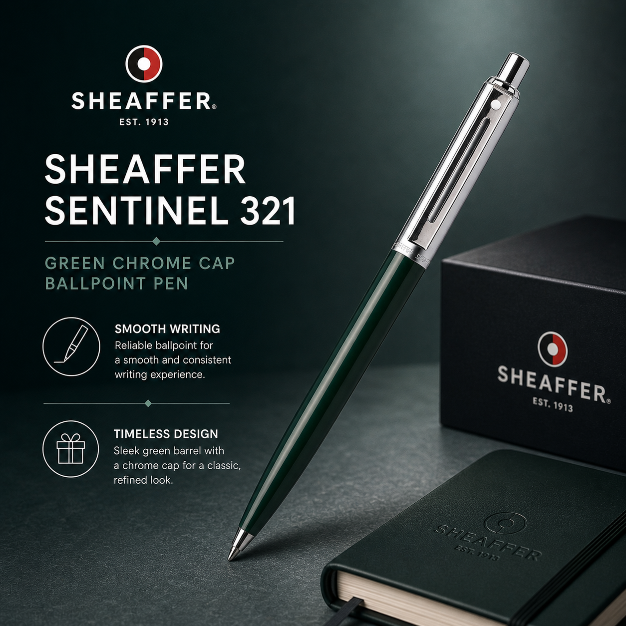 Sheaffer Sentinel 321 Green Chrome Cap Ballpoint Pen