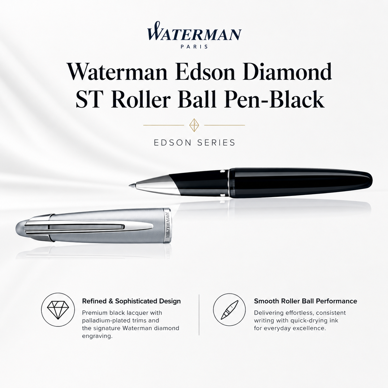 Waterman Edson Diamond ST Rollerball Pen – Black (ST)