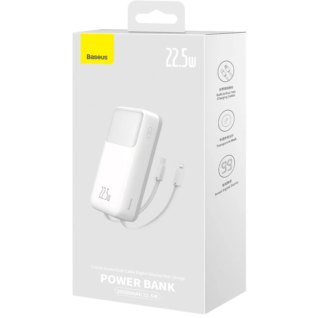 Baseus Comet Series 22.5W Power Bank – Dual Cable, Digital Display