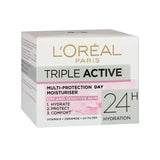 L'Oreal Paris Triple Active 24H Multi-Protection Moisturizer Day Cream, Vitamin E, Ceramide, UV Filter, For Dry & Sensitive Skin, 50ml