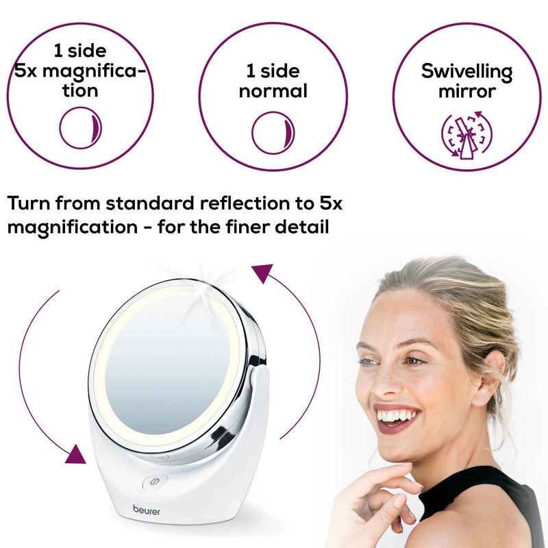 Beurer BS 49 Illuminated Cosmetics Mirror | LED Vanity Mirror with 5x Magnification (Original Germany)