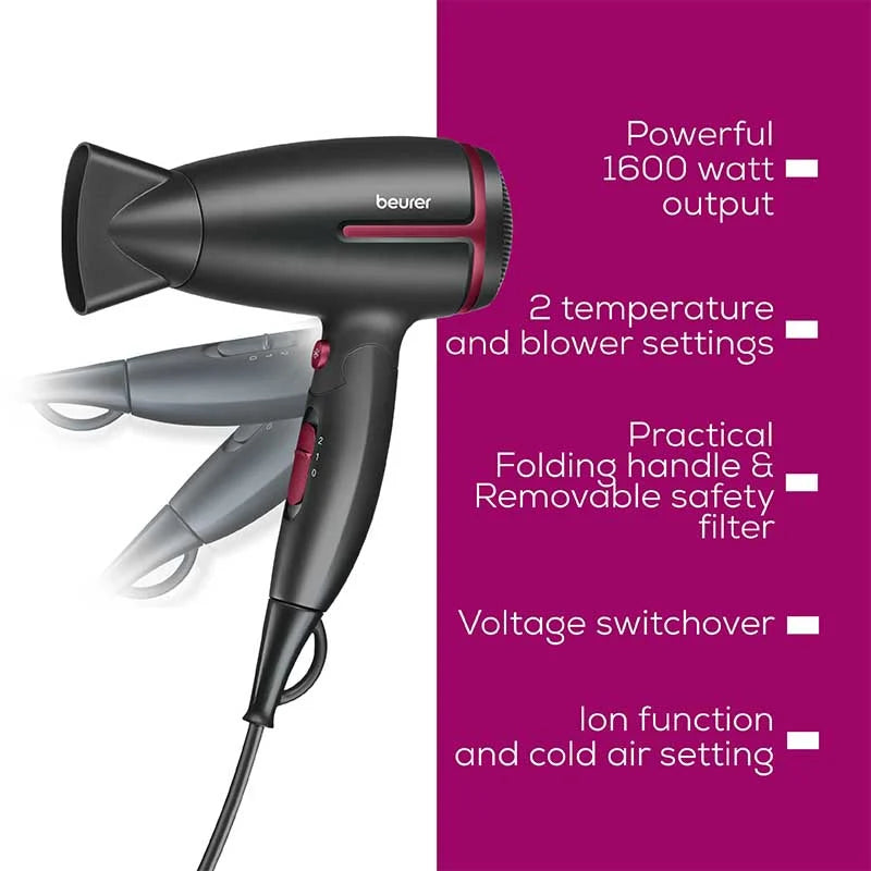 Beurer Travel Hair Dryer HC 25 Limited Edition – Compact Foldable Dryer