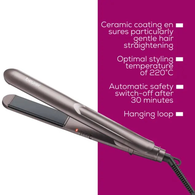 Beurer Hair Straightener HS 15 – Ceramic Flat Iron for Smooth, Sleek Hair