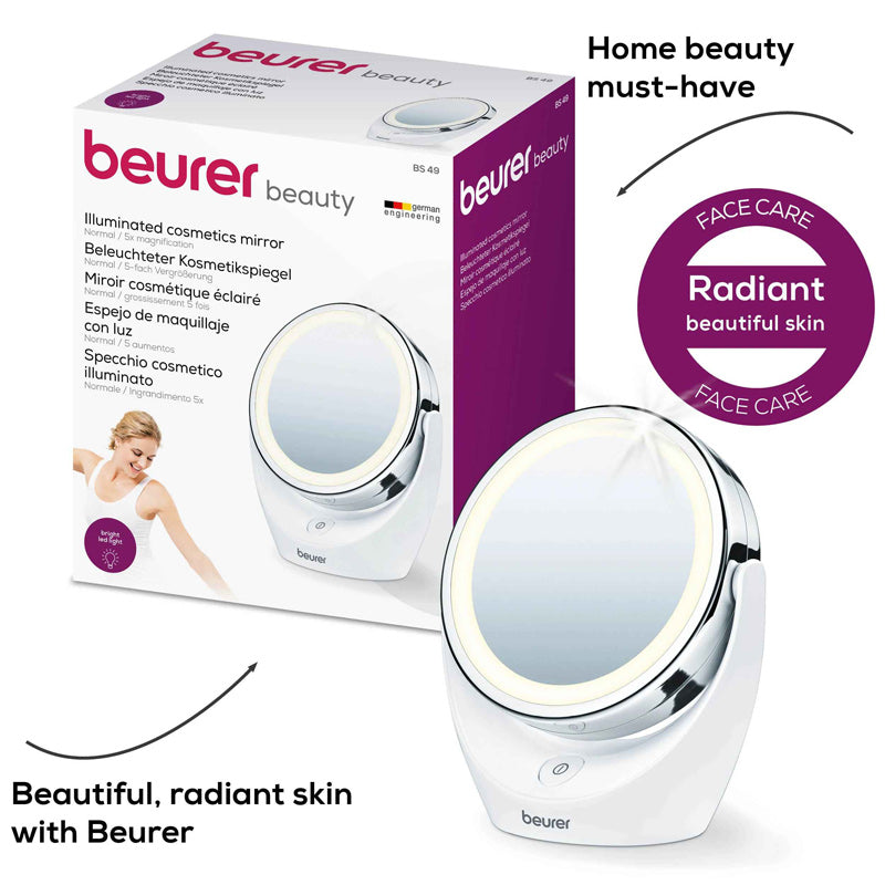 Beurer BS 49 Illuminated Cosmetics Mirror | LED Vanity Mirror with 5x Magnification (Original Germany)