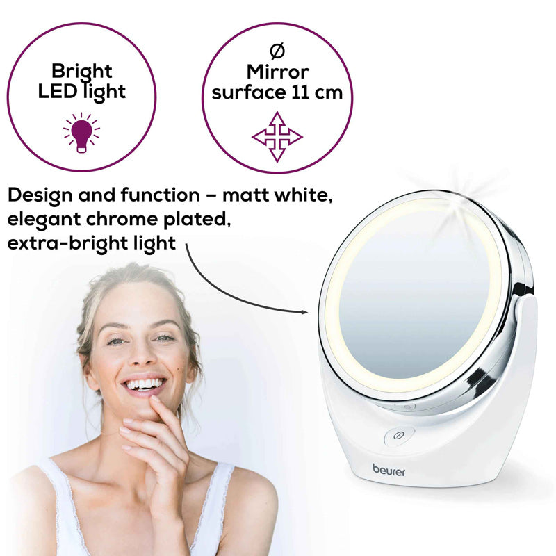 Beurer BS 49 Illuminated Cosmetics Mirror | LED Vanity Mirror with 5x Magnification (Original Germany)