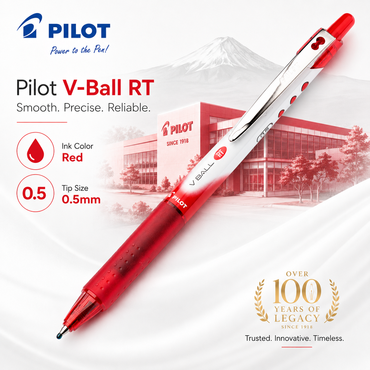 Pilot V-Ball RT 0.5 Rollerball Pen – Red