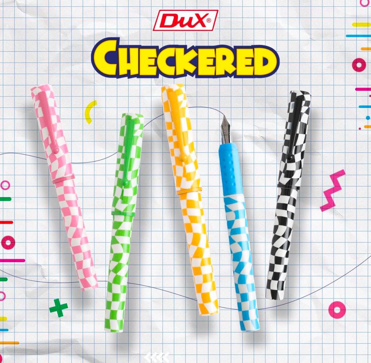 DUX Checkered Fountain Pen No. DX250 – Medium Nib | Multi-Color