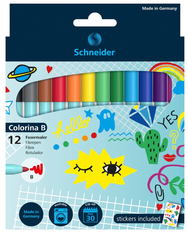 Schneider Colorina Felt-Tip Pens – Pack of 12 Vibrant Colors