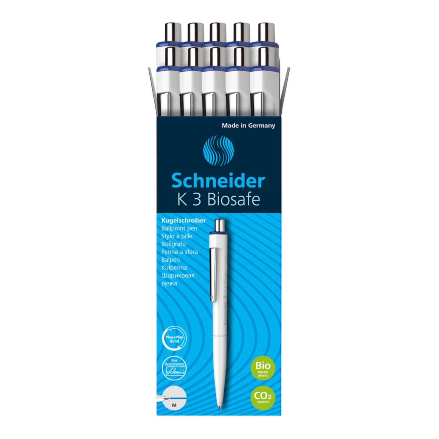 Schneider K3 Biosafe Ballpoint Pen – Blue & Black Ink | Eco-Friendly, Medium Tip