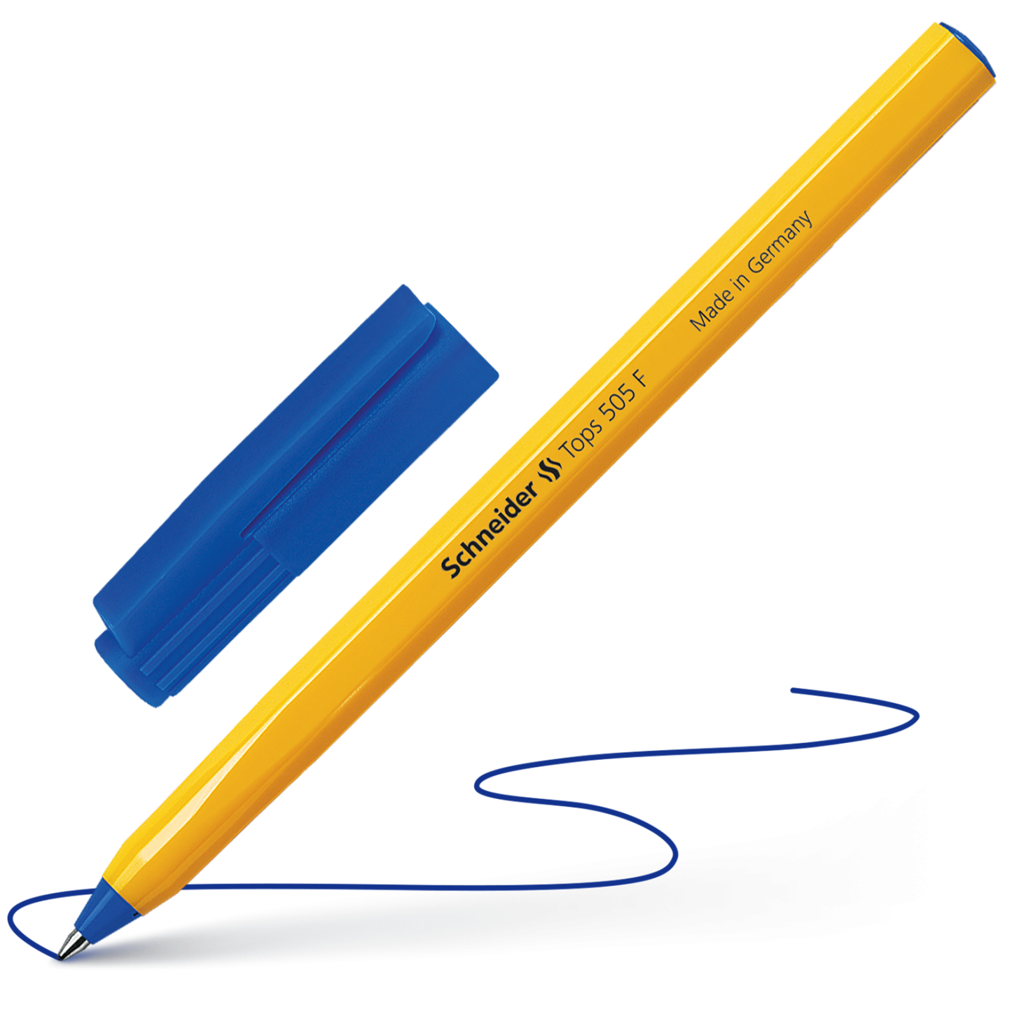 Schneider Tops 505 F Ballpoint Pen – Blue & Black Ink | Yellow Body