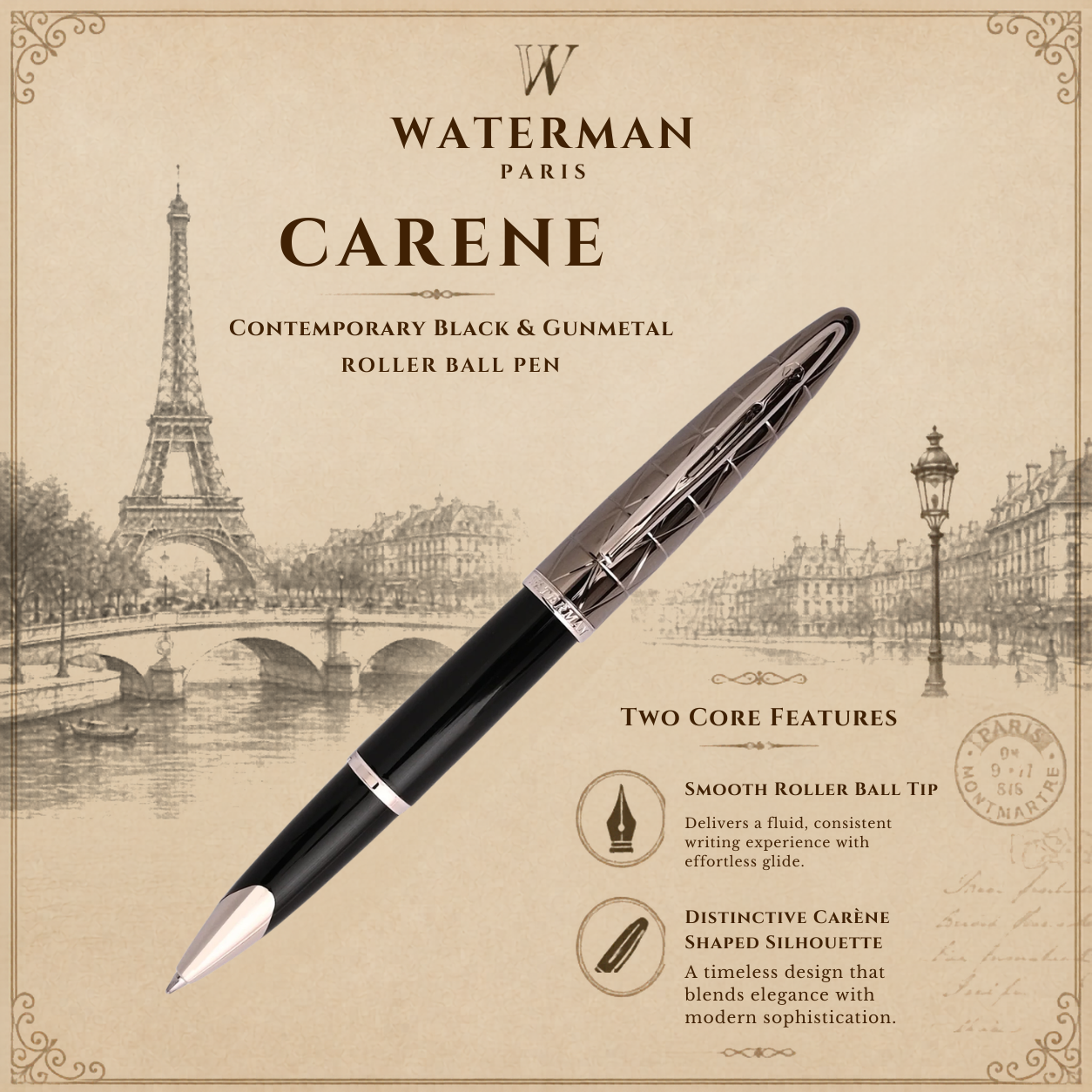Waterman Carene Rollerball Pen – Contemporary Black & Gunmetal