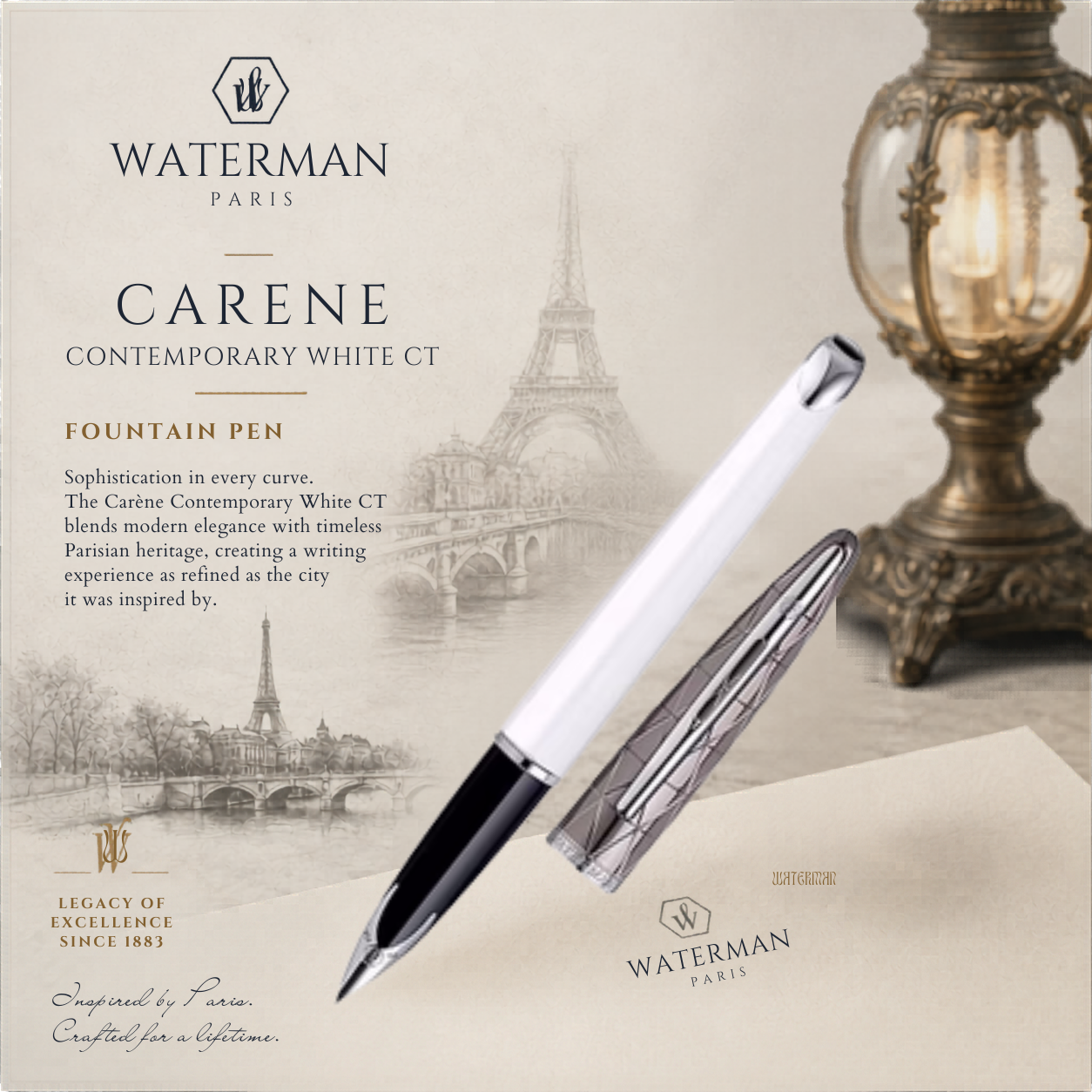 Waterman Carène Fountain Pen – Contemporary White (Chrome Trim)
