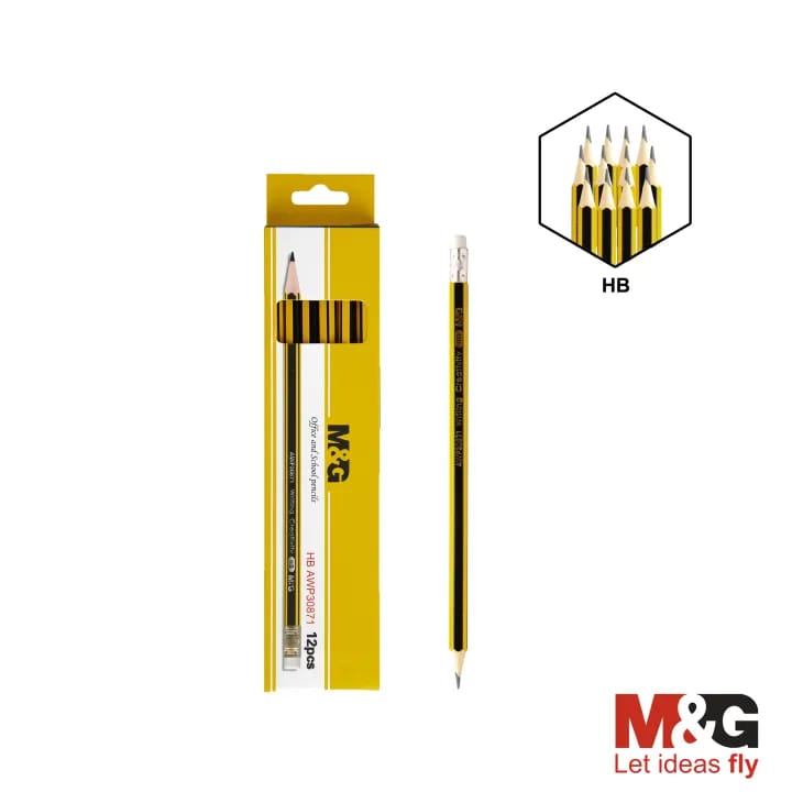 M&G Wooden Pencil with Eraser HB AWP 30871 Single Piece