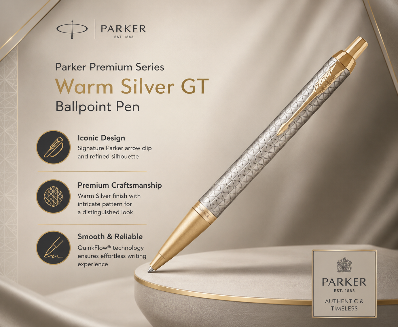 Parker Premium Series Gold Trim Silver Ballpoint Pen