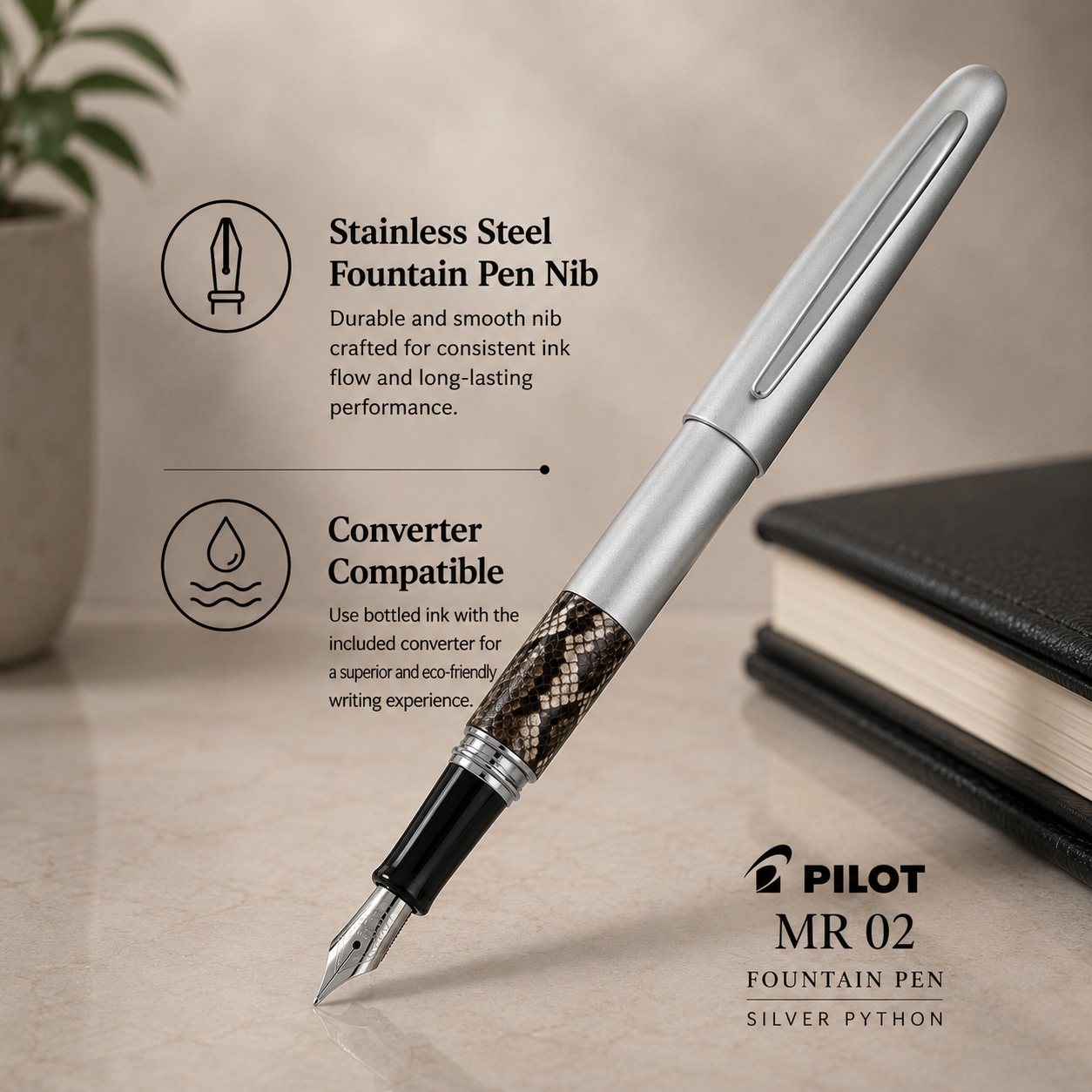Pilot MR 02 Fountain Pen – Silver Python